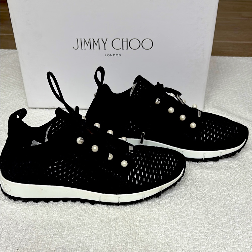 Jimmy Choo Black Sneakers With White Pearl Details
